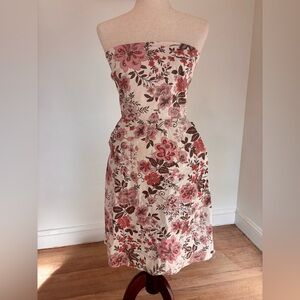 Y2K Pink and Brown Floral Strapless Dress Zinc Size 7